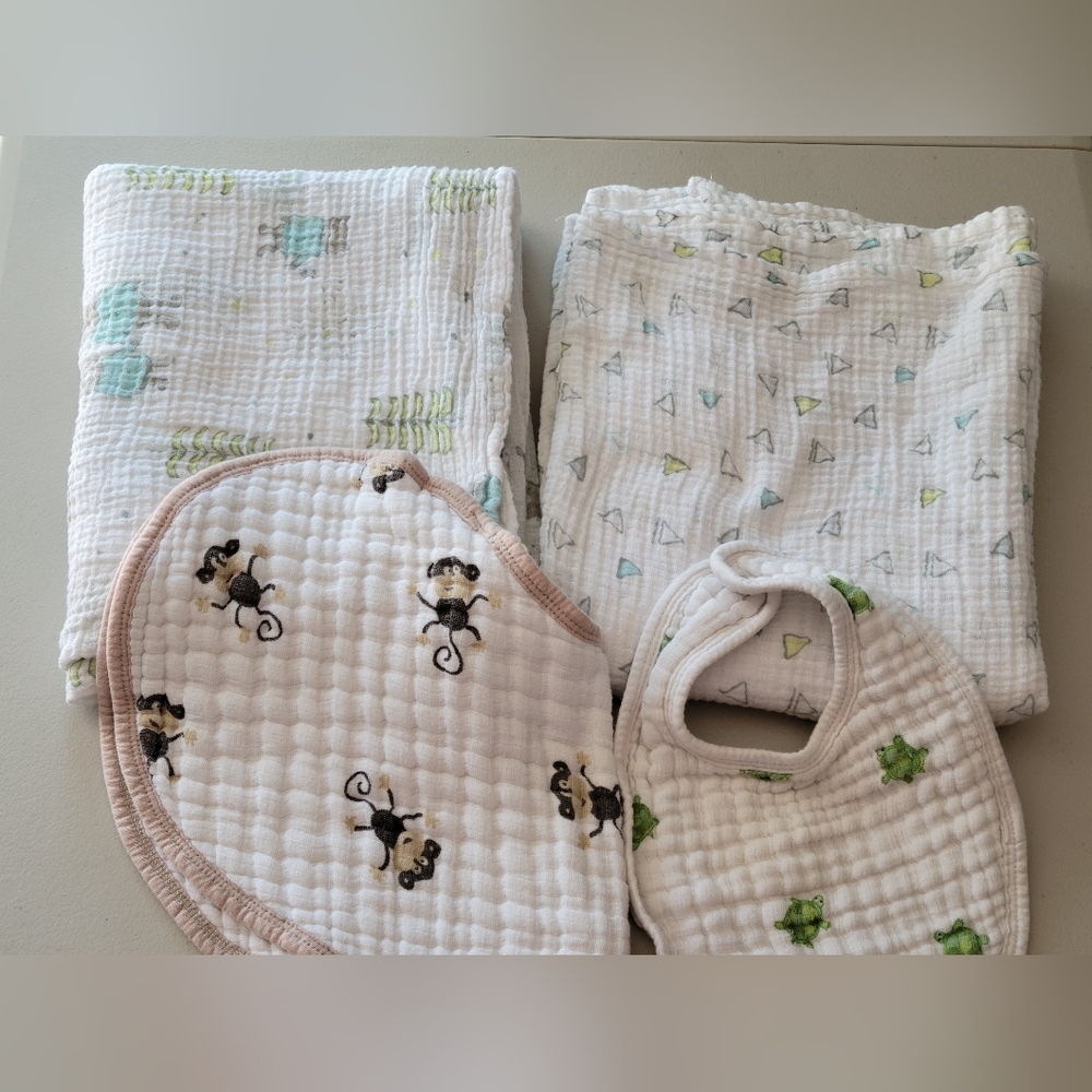 Aden & Anais Infant Boys Bundle. Bibs, Blankets, Burpies